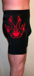 NEW BLACK RED PRO WRESTLING GEAR FLAME MENS TIGHTS M