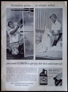Vintage 1960 Clorox Disinfectant Bleach Magazine Ad New Pitcher Handle