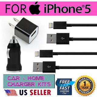 4Pcs Black Wall&Car Charger+8 Pin USB Cable For iPhone 5 Ipod touch5