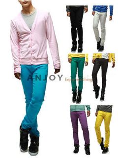 Mens Fashion Casual Candy Color Skinny Stretch Pencil Pants Jeans