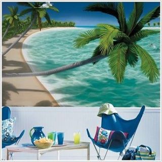 BEACH SCENERY WALL MURAL Tropical Palm Trees Scene Wallpaper Decor