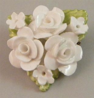 Vintage Coalport England Fine Bone China White Rose Flower Floral Pin