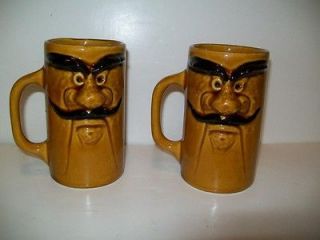 Vtg UGLY MUSTACHE FACE Hand Crafted Glazed Ceramic Coffee Mugs