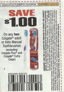 Newly listed 20 Coupons $1/2 Colgate Adult or Kids Manual Toothbrushes