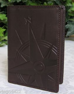 Coach Leather Compass Passport Document Case Holder Card Wallet Brown