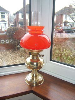 Oil lamp Brass table lamp Red/Orange shade working small OL26