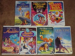 WALT DISNEY VHS VIDEO COLLECTION ALADDIN, FOX AND THE HOUND, THE LION