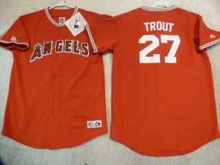 YOUTH MAJESTIC Anaheim Angels MIKE TROUT SEWN Baseball Jersey RED