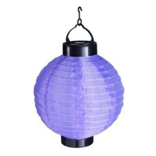 Solar Powered 20cm Chinese LED Hanging Garden Lantern Lamp Purple