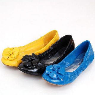 Womens Bow Ballet Flats Shoes Slip on Loafers Faux Patent Leather