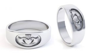 Silver Irish Handcrafted Claddagh Contemporary Wedding Ring Set