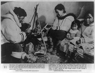 Photo Eskimo Doomestic Scene,Canada,cooking,seal oil lamp