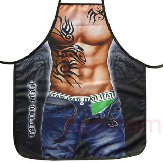 Mens Fun Apron   Funny Cooking   Muscle Man w/ Jeans & Tatoo