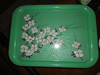 Set of 6 Vintage Tin Metal Flower Trays   Green & White