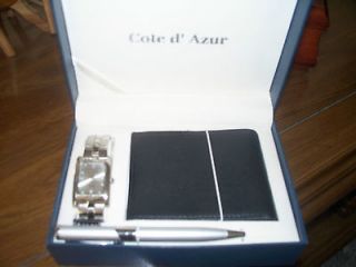 Cote d Azur Mens Wristwatch with Wallet & Pen