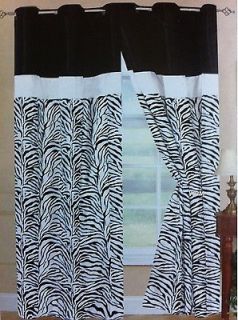 4pc BLACK zebra Window covering Grommets Curtains 2 faux silk panels/2