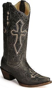 Corral Ladies Black Distressed Cross Boots