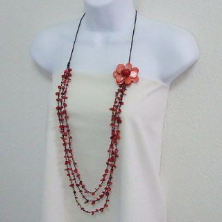 Red Lotus Triple Layer Red Coral Necklace/ Belt (Thailand)   Handmade