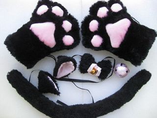 Black Cat Cosplay Neko Anime Fancy Costume Lolita Gothic Set Paw Ear