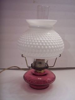 Vintage Ruby Cranberry Glass Teardrop Base Electric Oil Lamp White