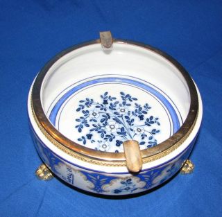 Vintage J B Hirsch Blue Porcelain Ormalu Ashtray Signed A Corsi