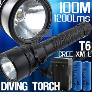 1200 CREE XML T6 LED Waterproof Diving Flashlight Torch