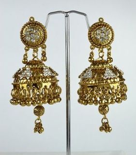 Gold Tone Indian Fashion Jewelry ECL Handmade Long Earring Jhumka