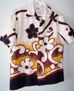 MINT CrisP VTG 60s MALIHINI Hawaii Cotton Bark Cloth Shirt M Tribal