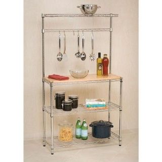 NEWSeville Classics Chrome Bakers Rack Workstation with Rubberwood