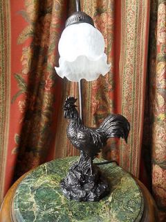 FARMYARD BIRD ROOSTER WHITE TIFFANY LILY SHADE LAMP STATUE SCULPTURE