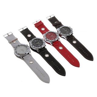 New Leather Fashion Oversized Men Sport Date Quartz Wrist Watch