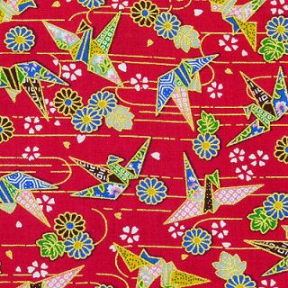 BIRD AND FLOWER IN RED ASIAN RETRO 100% COTTON FABRIC #J19 per FQ