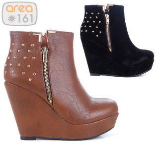Koi Couture Studded High Heel Platform Wedge Shoe Ankle Boots