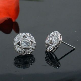 CARAT CUBIC ZIRCONIA PAVE ROUND BUTTON STUD EARRINGS