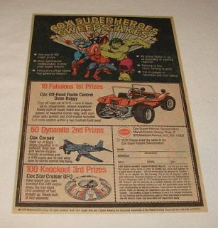 1978 COX Super Heroes Sweepstakes ad ~ Dune Buggy, etc