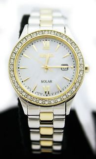 Womens SUT074 Solar Two Tone Gold & Silver Swarovski Crystal Watch
