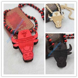 Quality Chicago Bulls Pendant Beaded Chain Wood Beads Rosary Necklaces