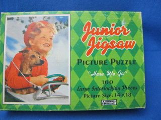 Vintage 50s Sealfield Jr 100 pc Here We Go Jigsaw Puzzle Child Puppy