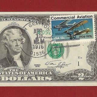 US CURRENCY 1976 $2 FRN GEM Old Paper Money FIRST DAY STAMP of 4/13/76
