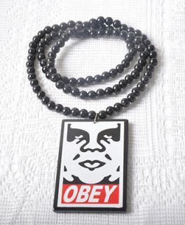 Fashion 1pcs OBEY Face Pendants Acrylic Rosary Bead chains Necklaces