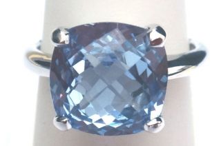 Lab Created Sapphire Silver Ring Mar #152   Medium Blue