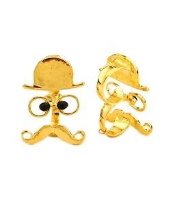 LADIES FASHION FACE WITH MUSTACHE TWO FINGER RING GOLD SILVER