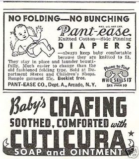 ease Knitted Cotton Baby Diapers + Cuticura Soap & Ointment Vintage Ad