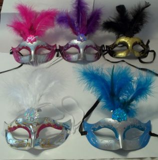 Feather 5 color choices Mardi Gras Masquerade Mask choose 1 or lot 12