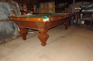 RARE Antique 9 Foot W. H. Griffith Carved Oak Pocket Billiards Pool
