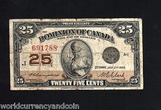 CENTS DC24 1923 DOMINION OF CANADA SCARCE BILL WORLD CURRENCY BANKNOTE
