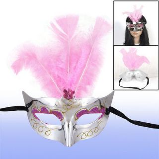 Lady Woman Masquerade Party Purple Faux Feather Plastic Crystal Decor