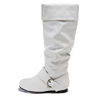 New Womens Knee High Fashion Brown White Slouch flat boots Faux