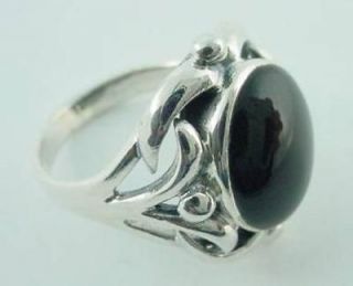 New Oval Black Onyx Sterling Silver Ring   Sizes 6 10