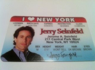 Seinfeld. Jerry Seinfeld Souvenir ID Card. Comedian, New York, Kramer